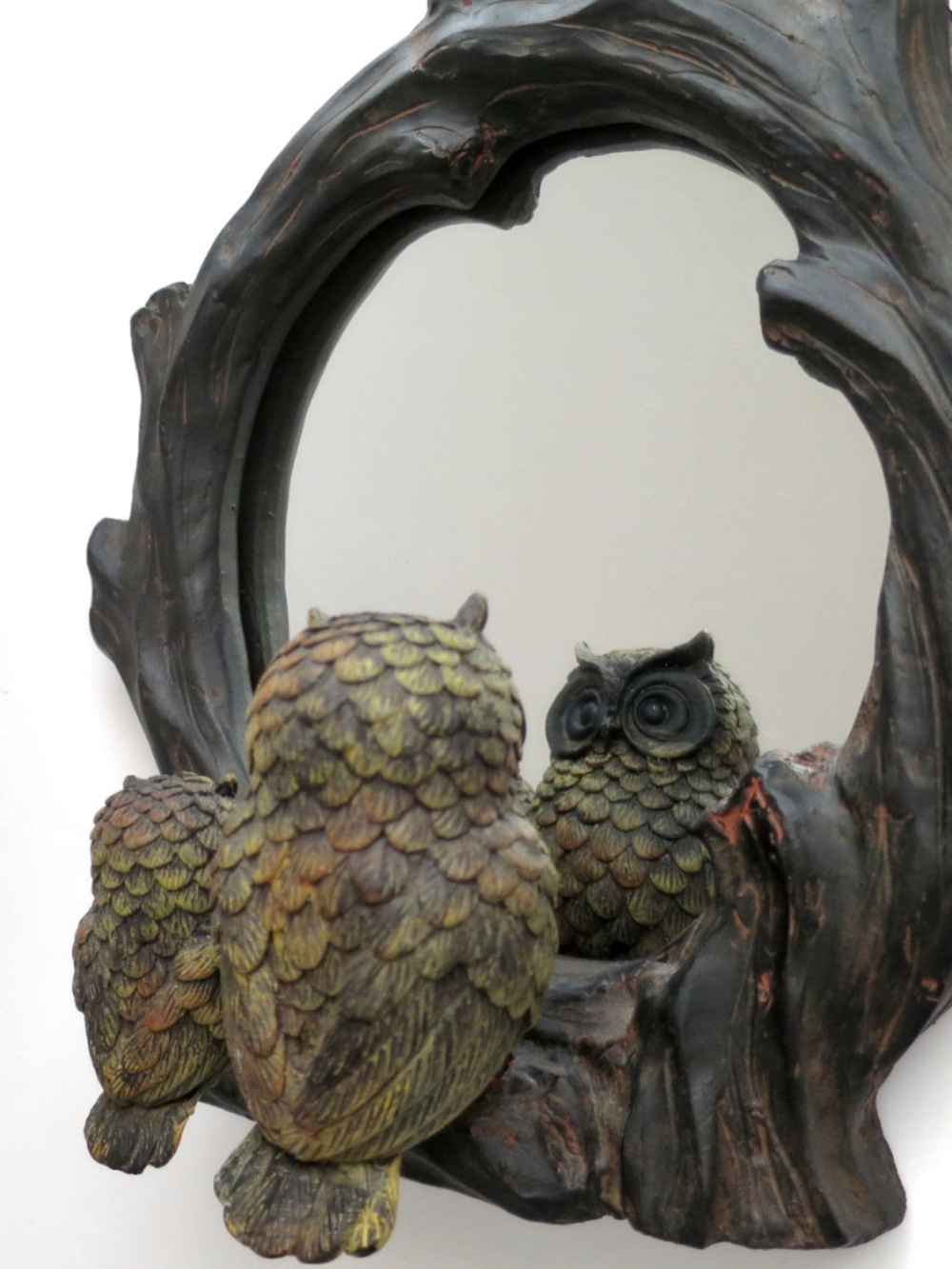 Vintage Resin Woodland Owl Tabletop Mirror